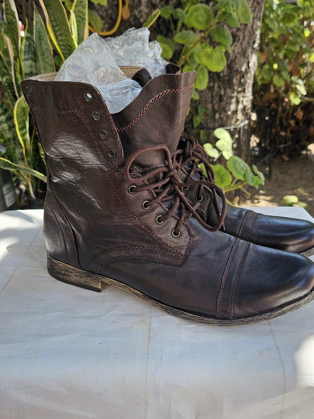 Steve Madden Troopah Men's Brown Leather Lace-Up Combat Boots